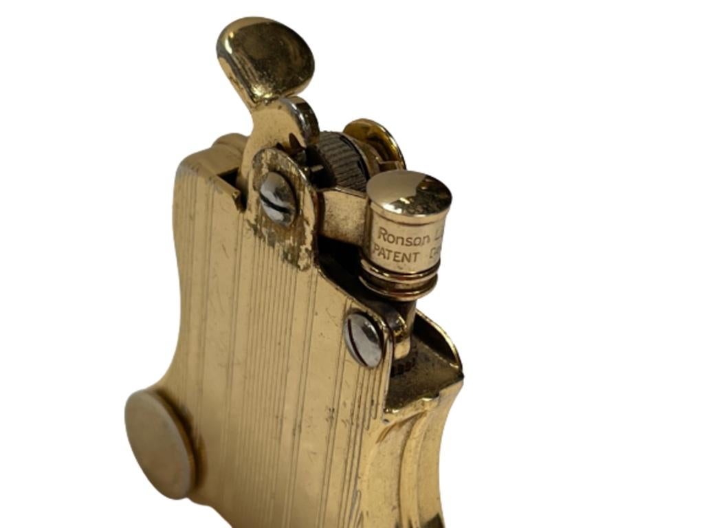 Gold-Plated Ronson Banjo Stylish Design Petrol Lighter, Japan For Sale 1