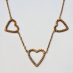 Gold Plated Rope Twist Hearts Necklace circa 1940s
