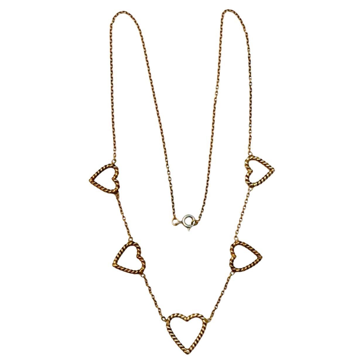 Gold Plated Rope Twist Hearts Necklace circa 1940s