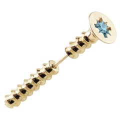Gold Plated Screw Shaped Silver Earring Topped with a Aquamarine Stone