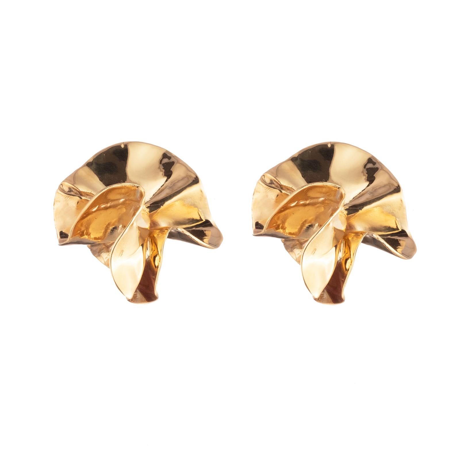 gold plated half flower statement stud earrings