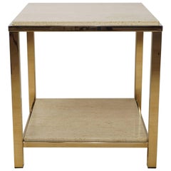 Gold Plated Side Table with Travertine Shelf, 23-Carat by Belgo Chrome, 1970