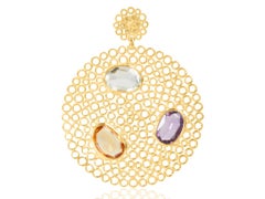 Gold-Plated Silver Amethyst, Blue Topaz and Citrine Earrings