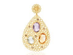 Gold-Plated Silver Amethyst, Blue Topaz, Citrine and Cinnamon Diamond Earrings