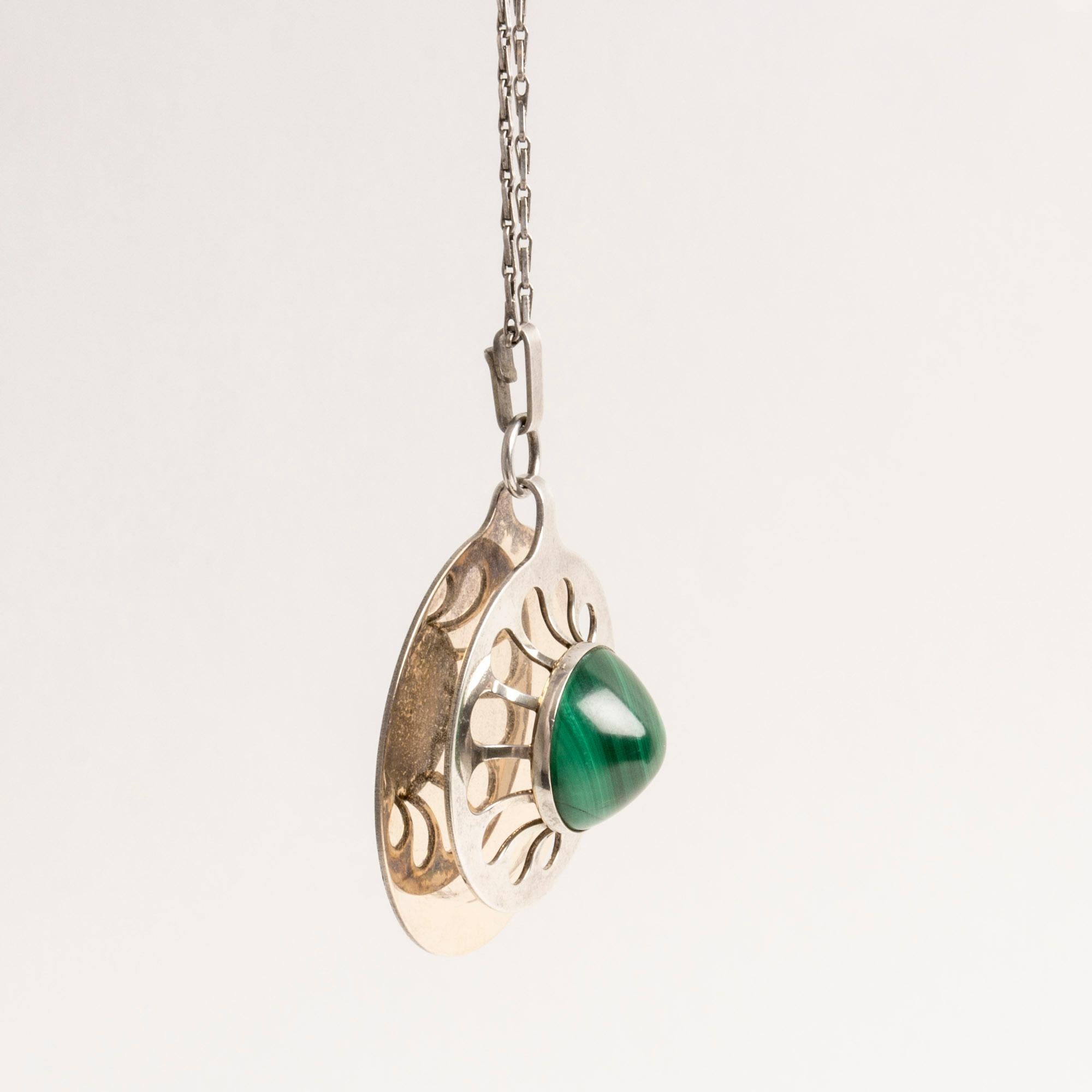 Modern Gold-Plated Silver and Malachite Pendant by Theresa Hvorslev for Alton