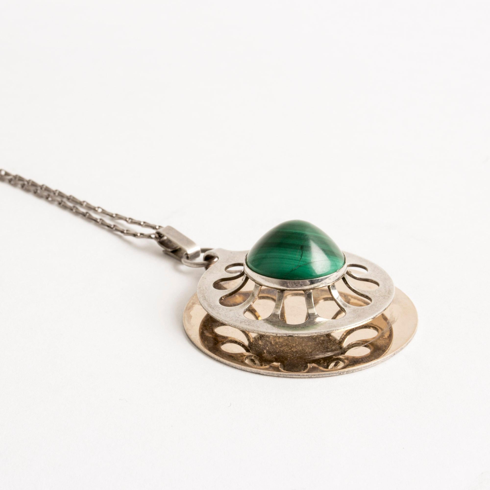Bullet Cut Gold-Plated Silver and Malachite Pendant by Theresa Hvorslev for Alton