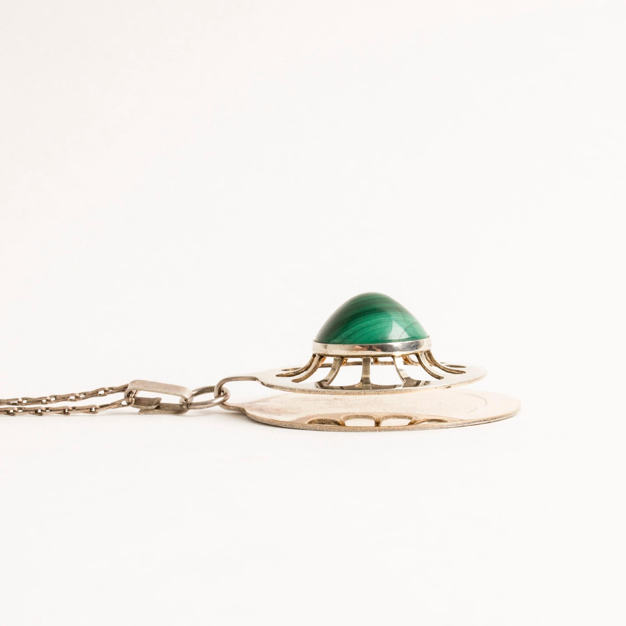Gold-Plated Silver and Malachite Pendant by Theresa Hvorslev for Alton In Good Condition In Stockholm, SE