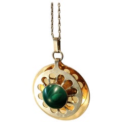 Gold-Plated Silver and Malachite Pendant by Theresa Hvorslev for Alton