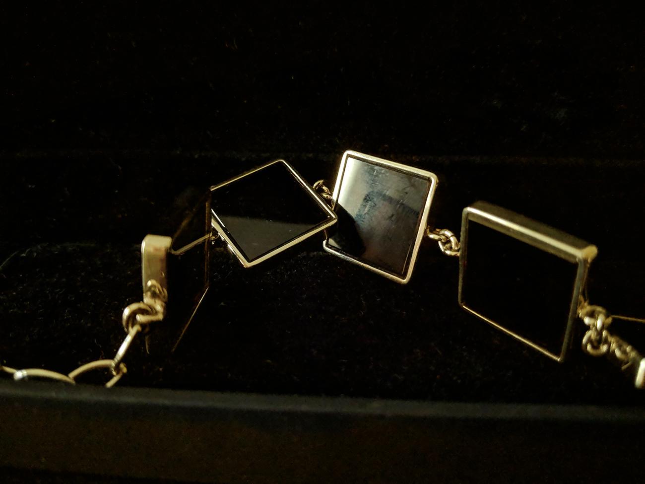 Gold Plated Silver Art Deco Style Link Bracelet by the Artist Dark Smoky Quartz 5
