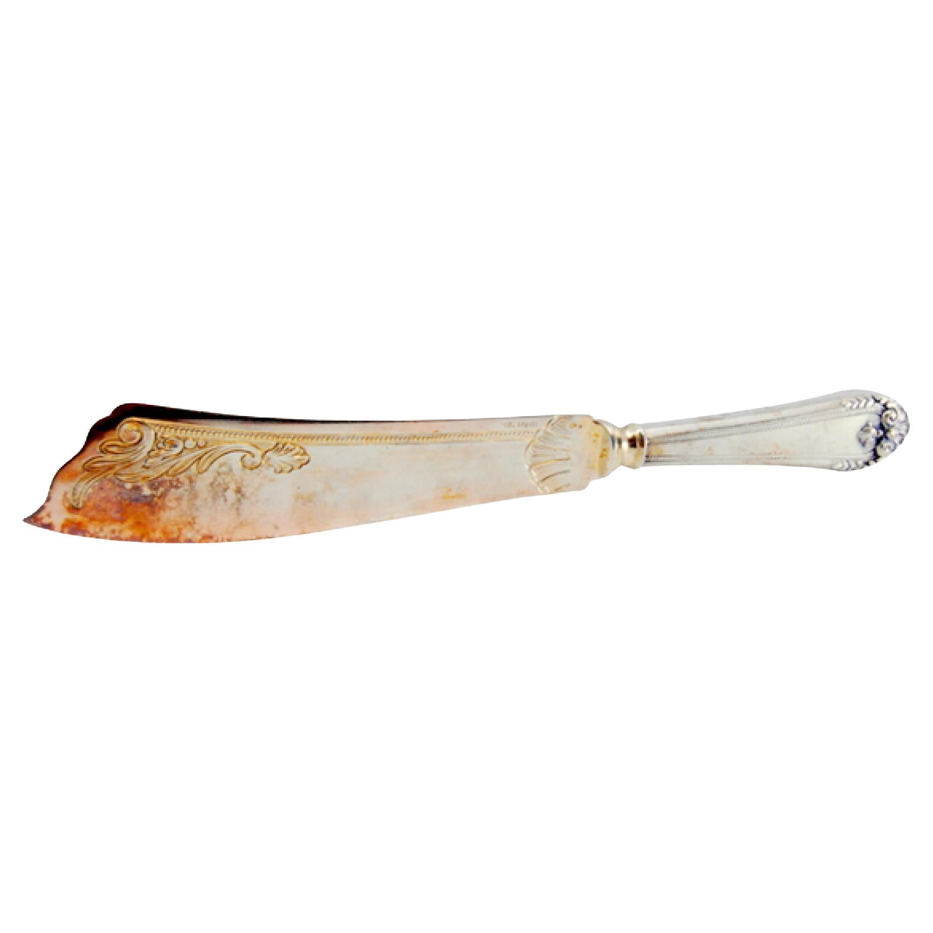 Gold-plated silver cheese knife with engraving For Sale
