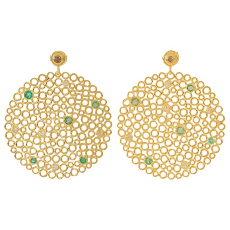 Gold-Plated Silver Emerald Diamond Earrings