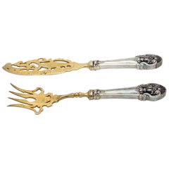 Gold plated silver fish knife and fork set