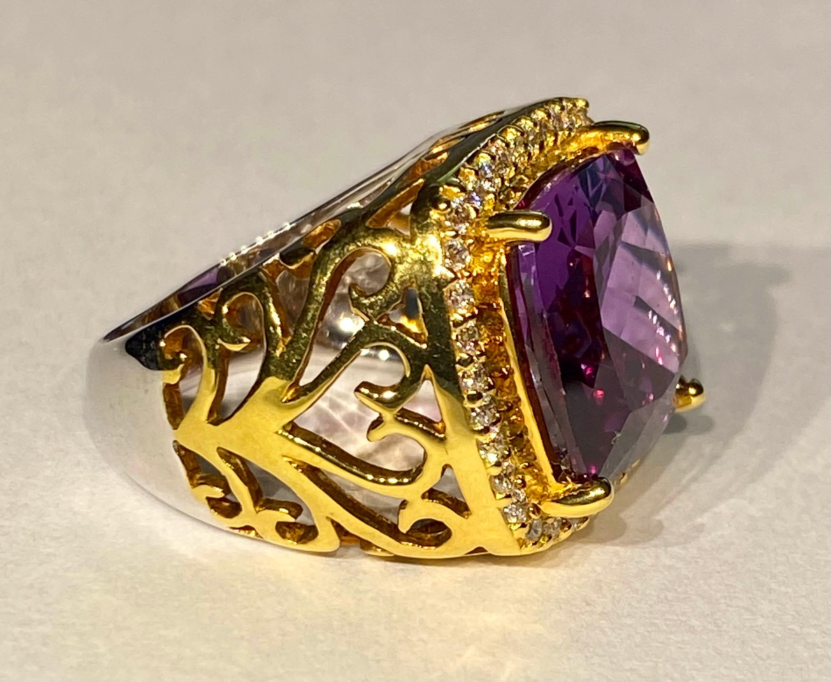 Contemporary Gold Plated Silver Ring Set with Cultured Color Change and White Sapphire For Sale