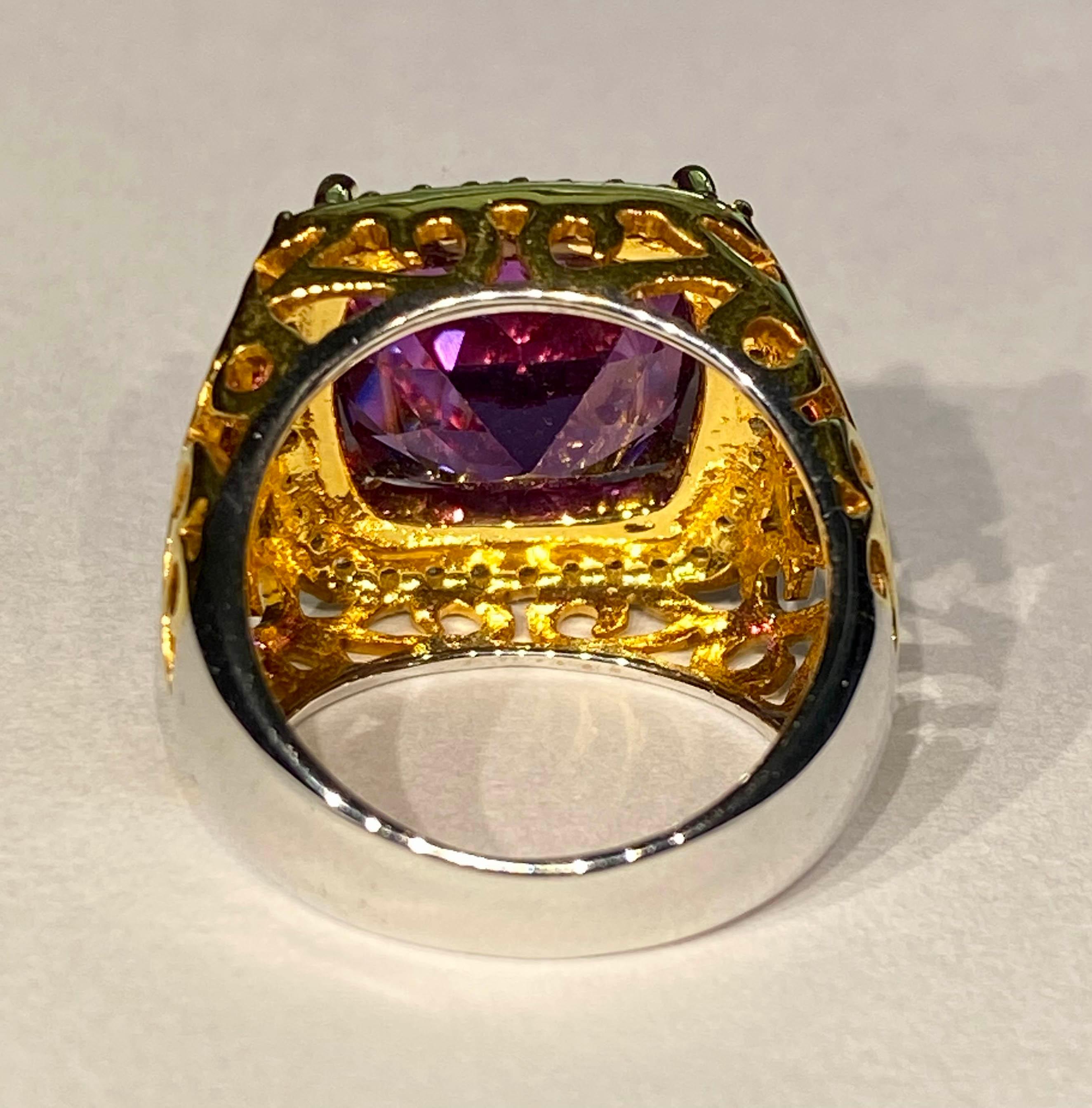 Gold Plated Silver Ring Set with Cultured Color Change and White Sapphire In New Condition For Sale In Seattle, WA