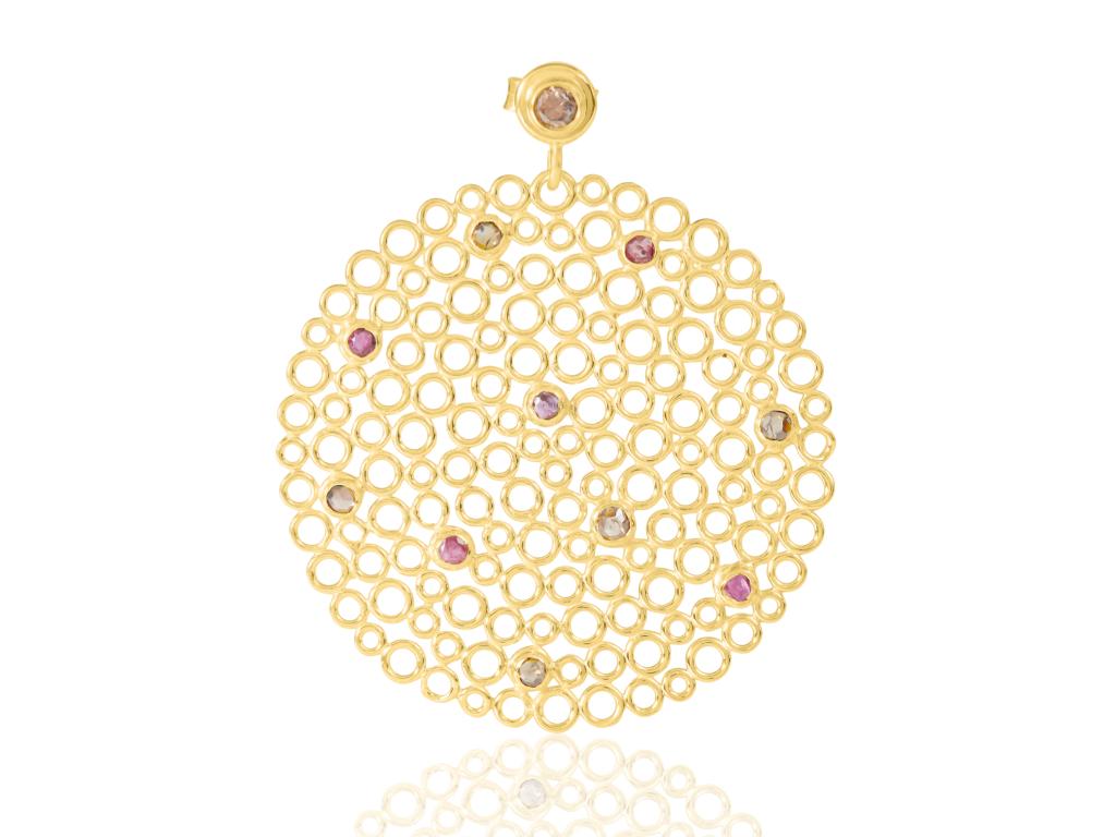 Belle Époque Gold-Plated Silver Ruby, Diamond Earrings