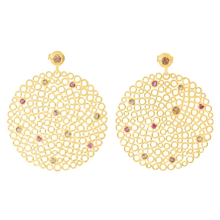 Gold-Plated Silver Ruby, Diamond Earrings