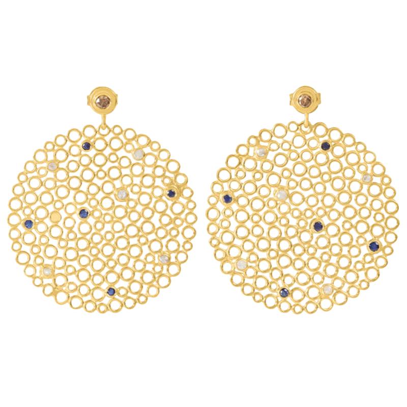 Gold-Plated Silver Sapphire, Diamond Earrings For Sale