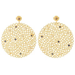 Pendientes de Zafiro y Diamante de Plata Dorada