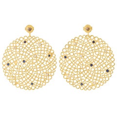 Used Gold-Plated Silver Sapphire, Diamond Earrings