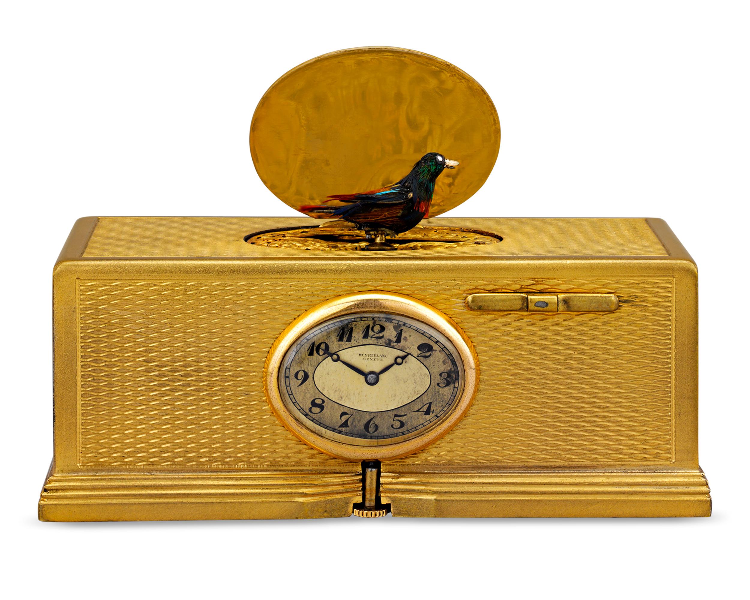 Suisse Boîte à oiseaux et horloge chantante plaquée or