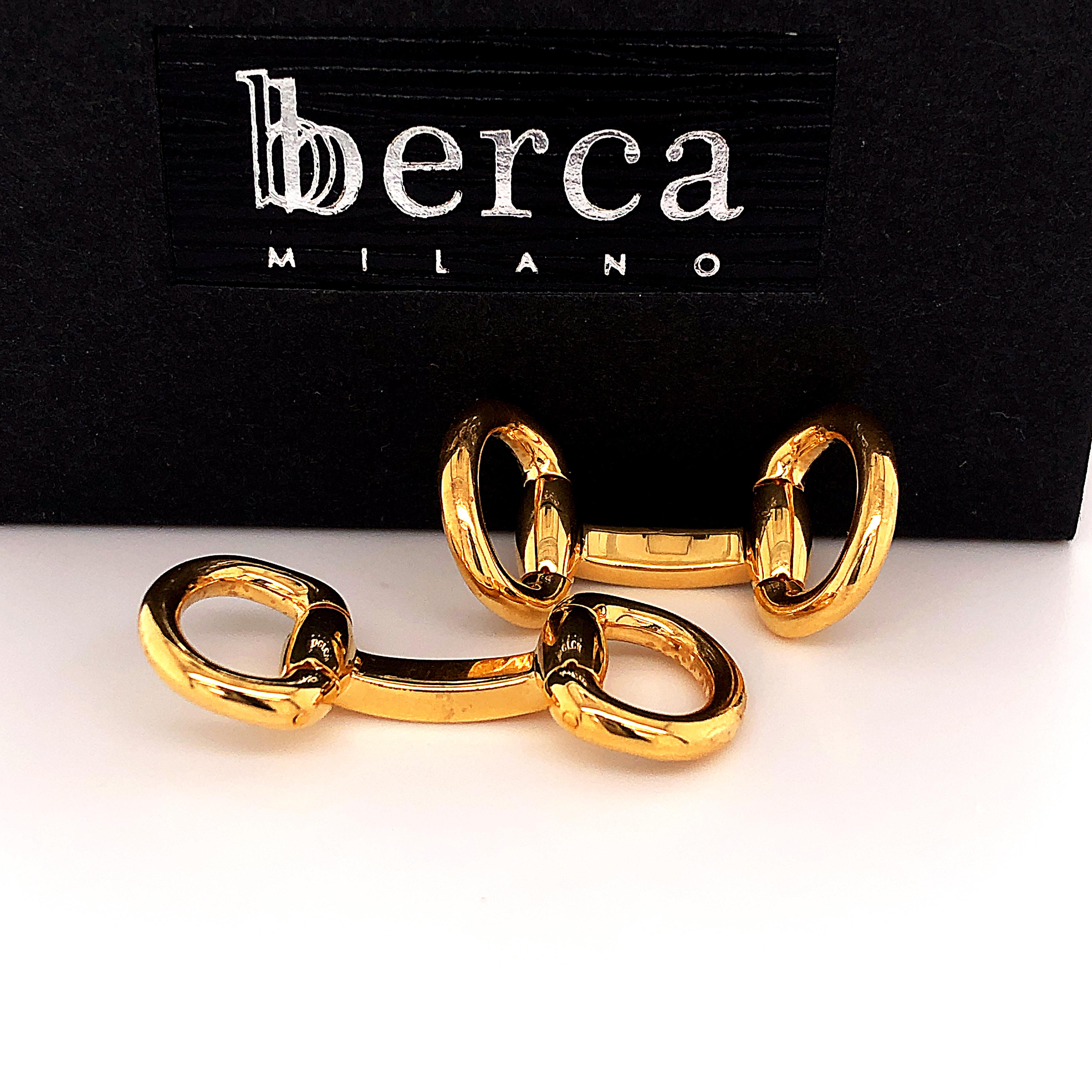 Chic yet Timeless, Front and Back Stirrup Shaped Gold-Plated Solid Sterling Silver Cufflinks.

In our smart black box and pouch.
