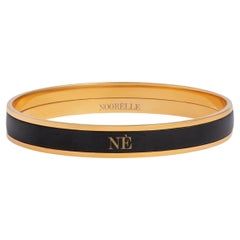 Gold Plated Stainless Steel Bangle in Black Hand Painted Fire Enamel w. Monogram