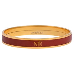 Gold Plated Stainless Steel Bangle in Red Hand Painted Fire Enamel w. Monogram