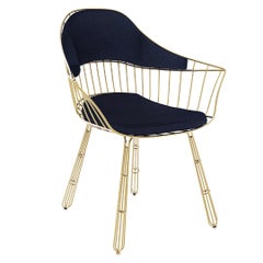 Chaise de salle à manger d'extérieur en acier inoxydable plaqué or avec tissu blanc imperméable