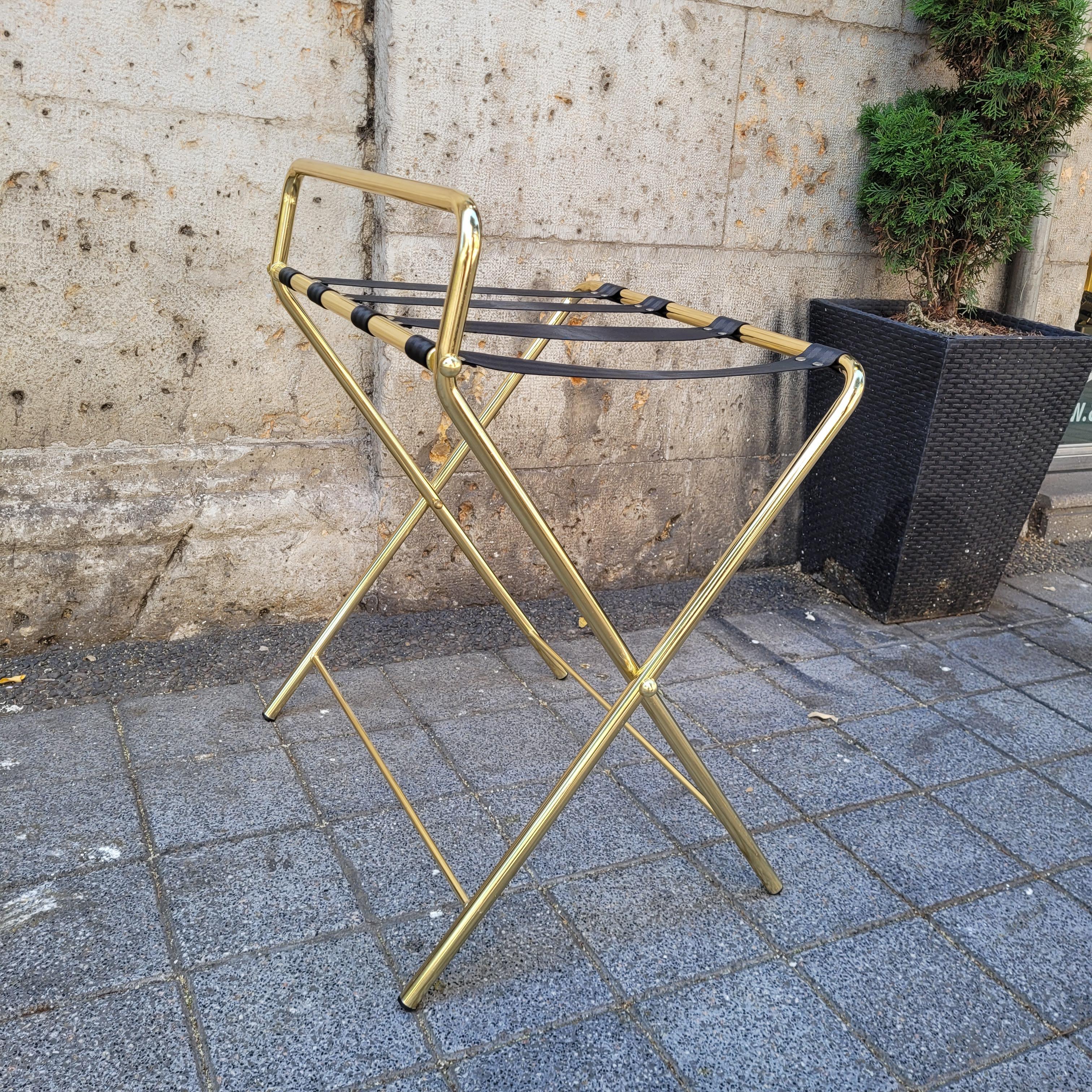 Portabagagli in acciaio placcato oro pieghevole per hotel 1990 Francia in vendita 1