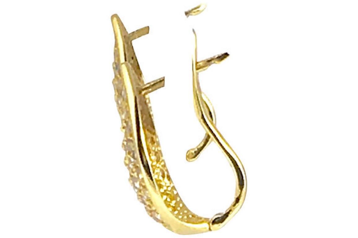 Gold-plated sterling leaf earrings pavé-set with cubic zirconia stones. Post backs. Marked 