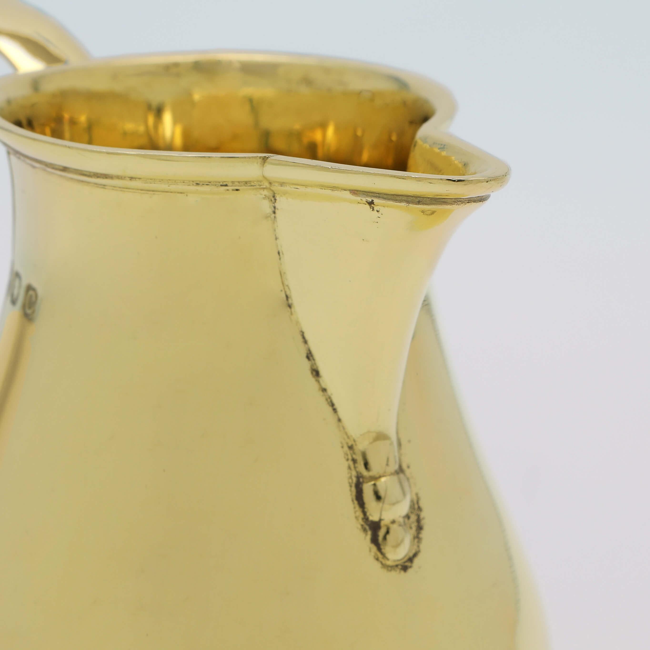 English Gold Plated Sterling Silver Cream Jug or Milk Jug, Sparrow Beak Style, 1938 For Sale