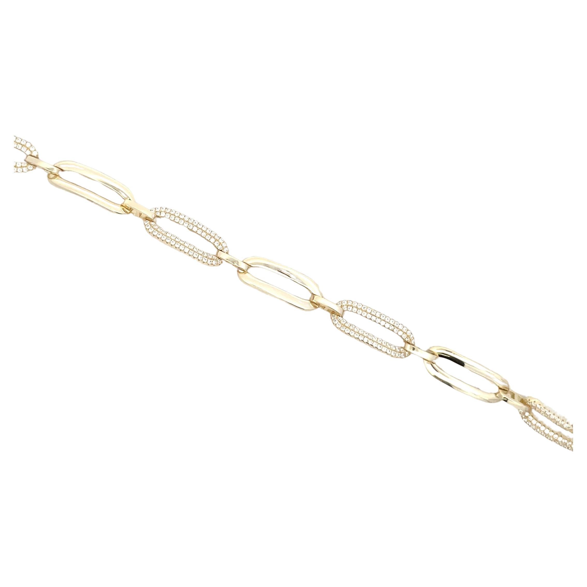 Gold Plated Sterling Silver Cubic Zirconia Oval Paperclip Link Bracelet  In New Condition For Sale In New York, NY