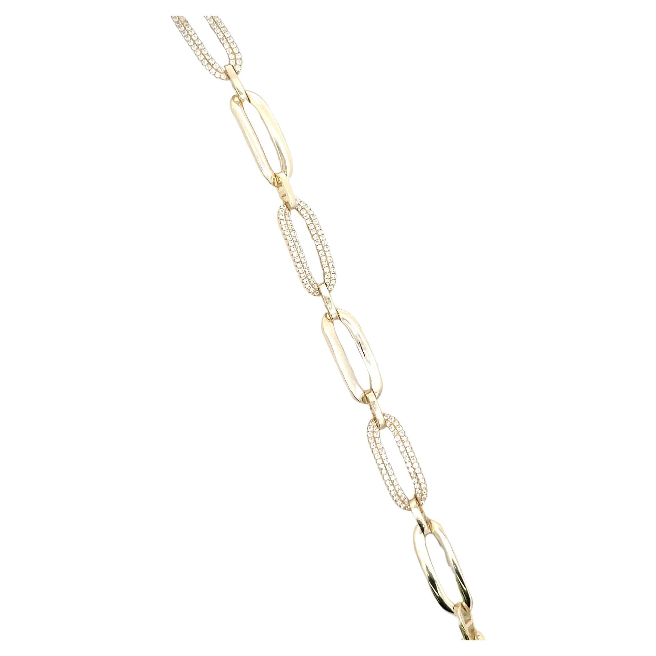 Women's Gold Plated Sterling Silver Cubic Zirconia Oval Paperclip Link Bracelet  For Sale