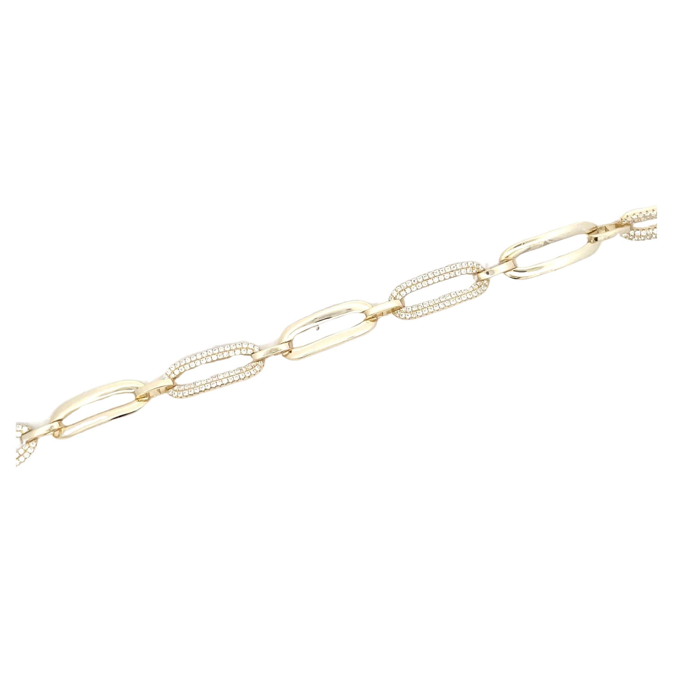 Gold Plated Sterling Silver Cubic Zirconia Oval Paperclip Link Bracelet  For Sale 1