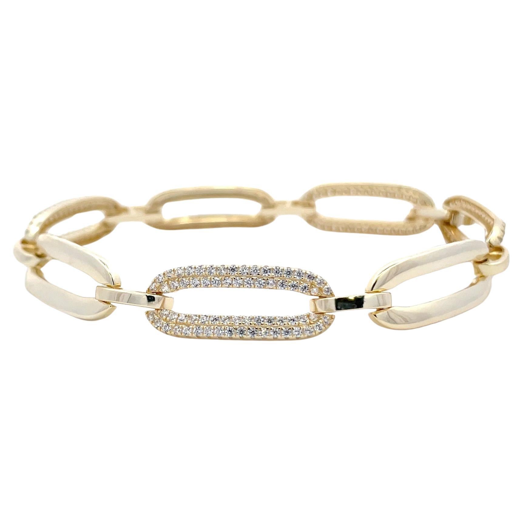 Gold Plated Sterling Silver Cubic Zirconia Oval Paperclip Link Bracelet