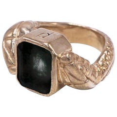 Gold-Plated Sterling Silver Double Snake Head Ring with Black Onyx