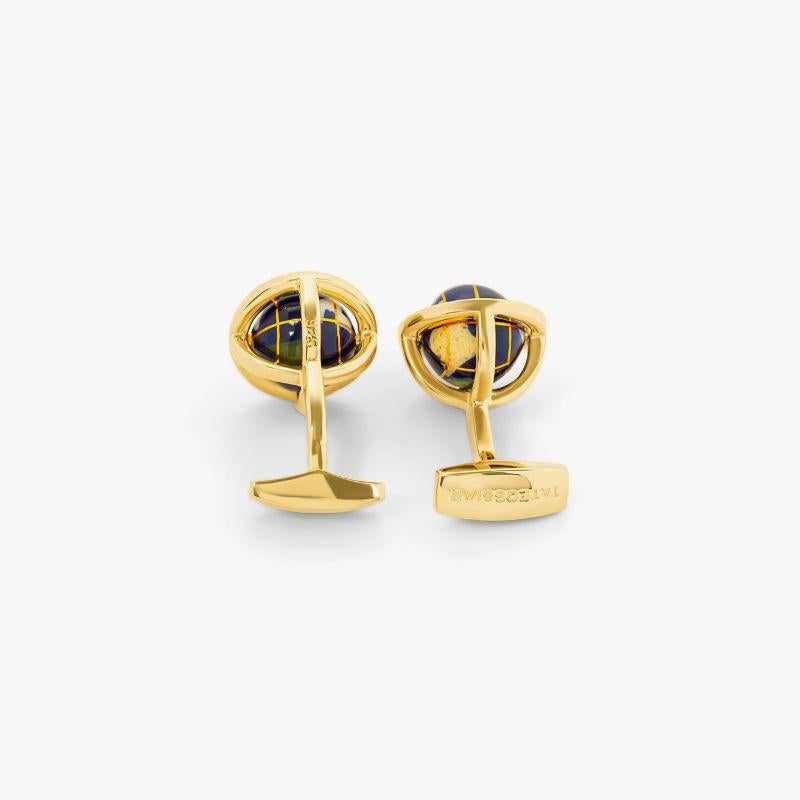 Gold Plated Sterling Silver Globe Mosaic Cufflinks In New Condition For Sale In Fulham business exchange, London