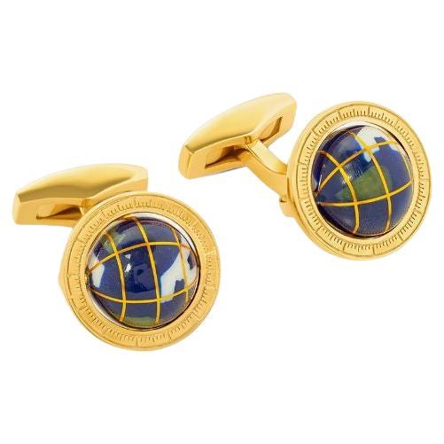 Gold Plated Sterling Silver Globe Mosaic Cufflinks For Sale
