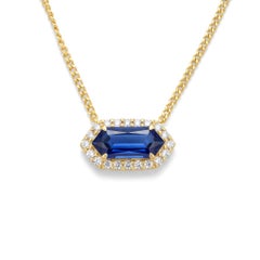 Gold Plated Sterling Silver Lab Grown Blue Sapphire Pendant Necklace