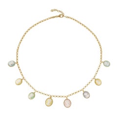 Gold Plated Sterling Silver Neoclassical Ladies Charm Necklace in Multicolor