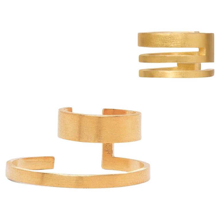 Goldplated Sterling Silver Triple Lines Ear Cuff + Double Ear Cuff For Sale at 1stDibs