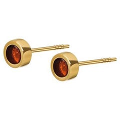 Gold-Plated Stud Earrings with Cognac Baltic Amber