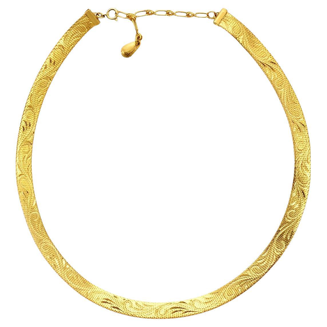 Gold Plated Swirl Design Egyptian Revival Mesh Collar Necklace circa 1980s For Sale