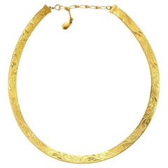 Retro Gold Plated Swirl Design Egyptian Revival Mesh Collar Necklace circa 1980s