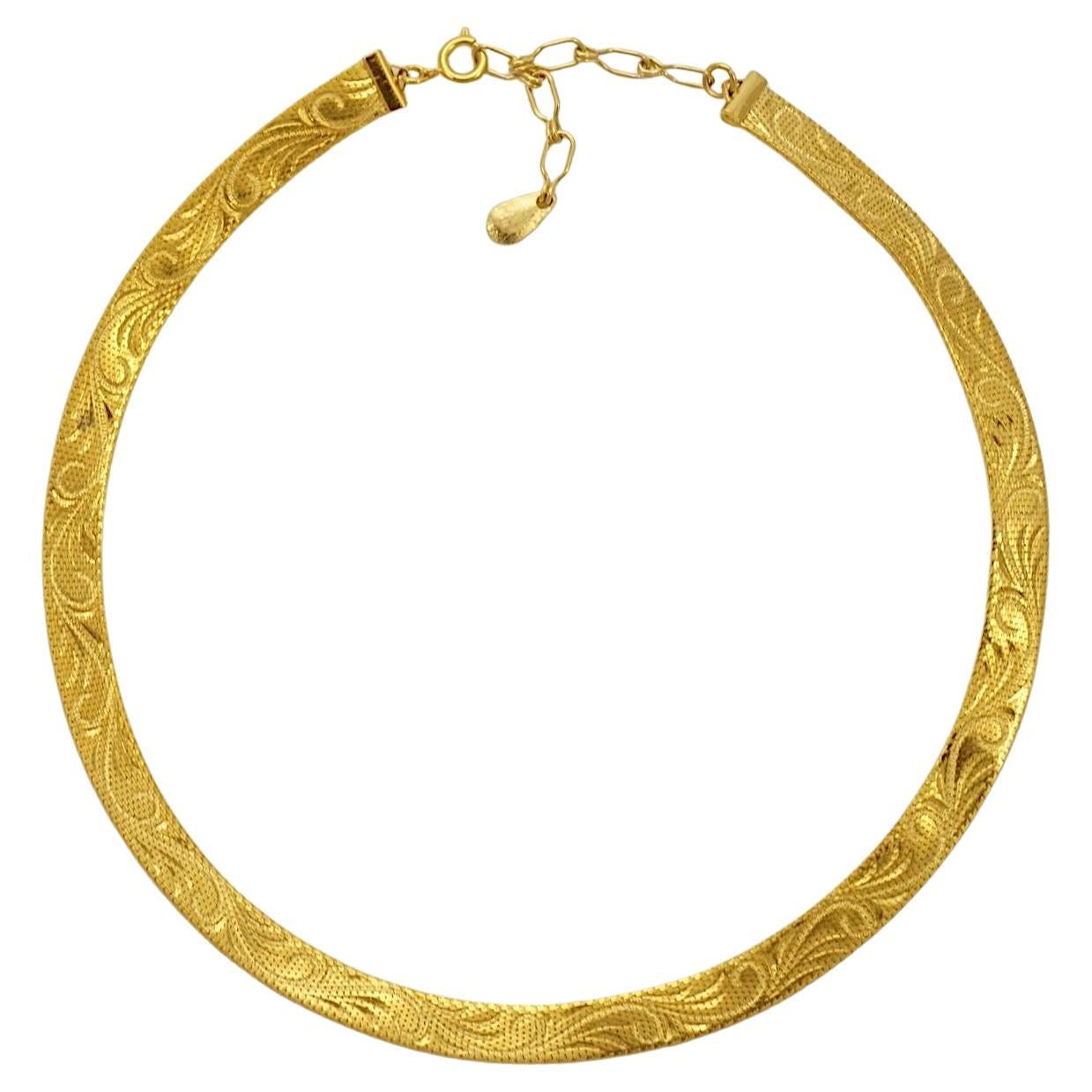 Gold Plated Swirl Design Egyptian Revival Mesh Collar Necklace circa 1980s