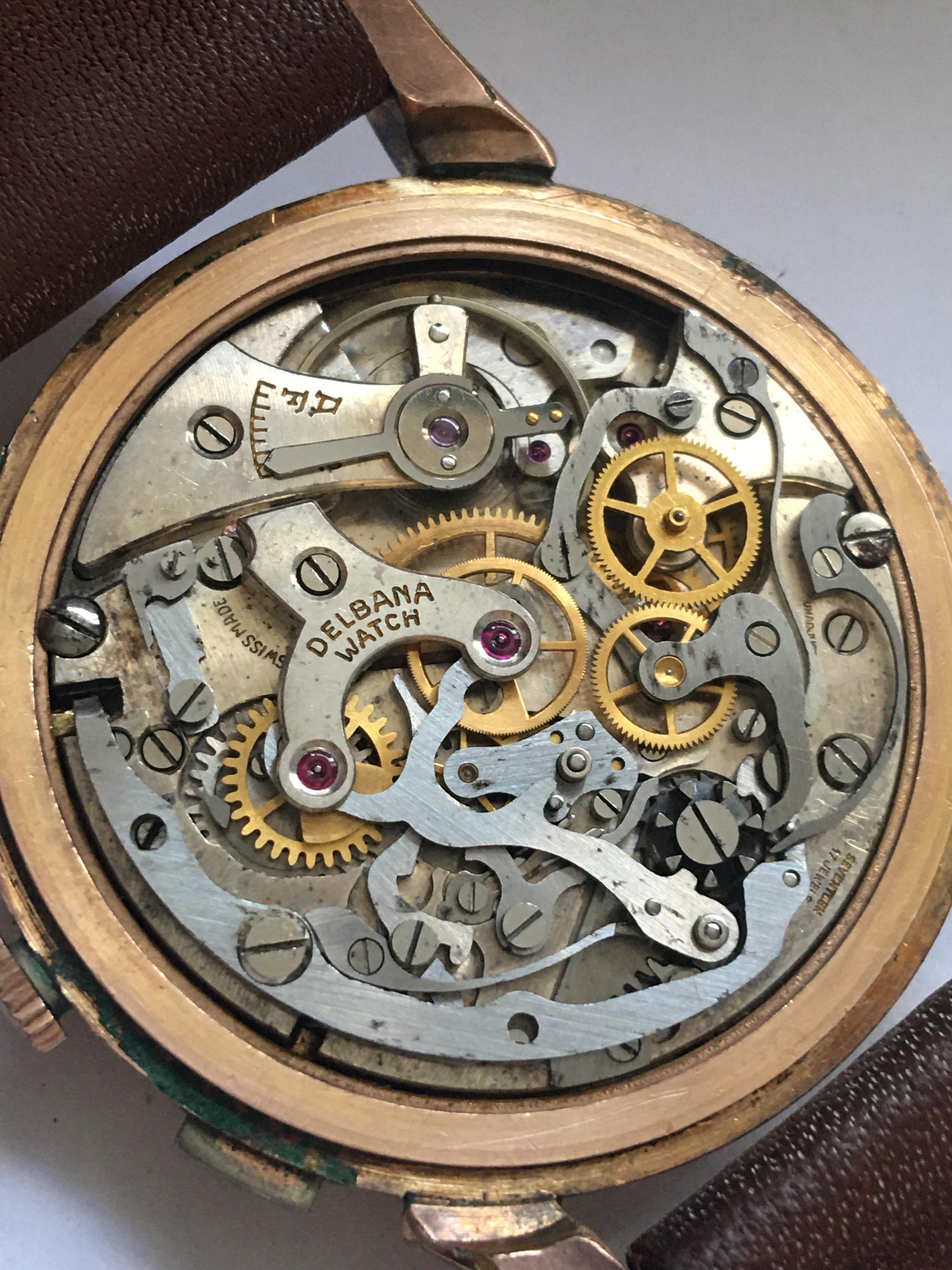 Gold-Plated Swiss Vintage 1950s Delbana Chronograph Watch 3