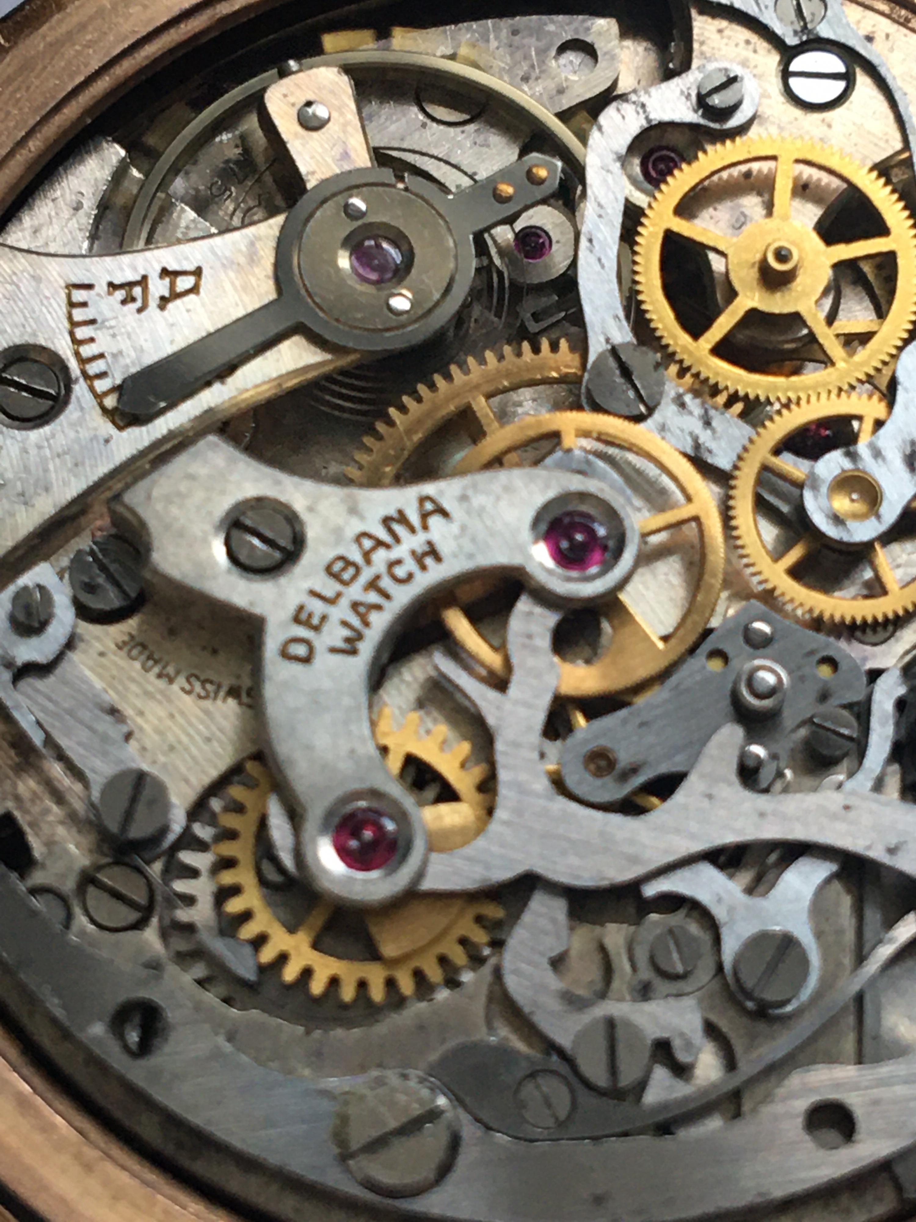 Gold-Plated Swiss Vintage 1950s Delbana Chronograph Watch 4