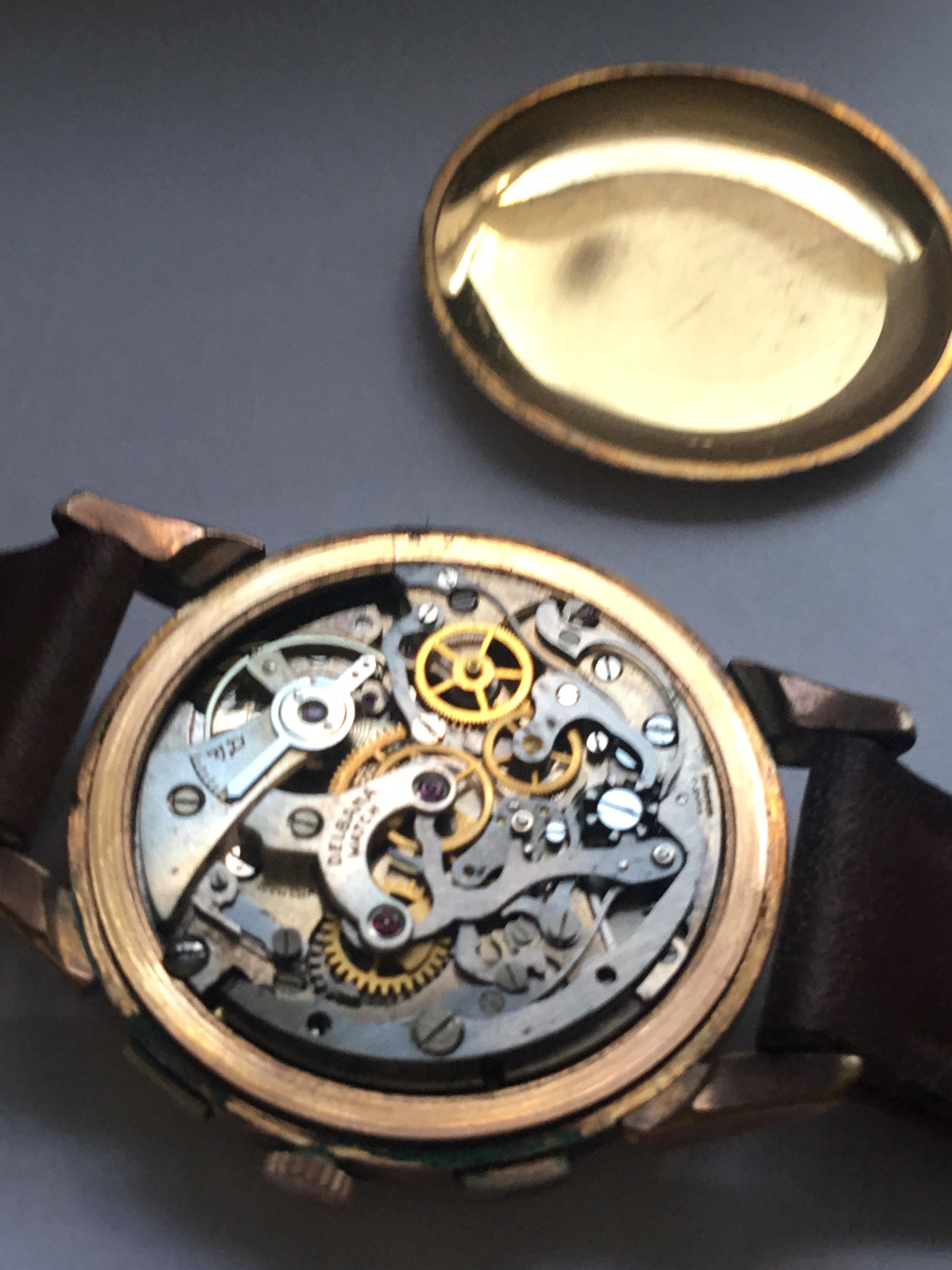 Gold-Plated Swiss Vintage 1950s Delbana Chronograph Watch 5
