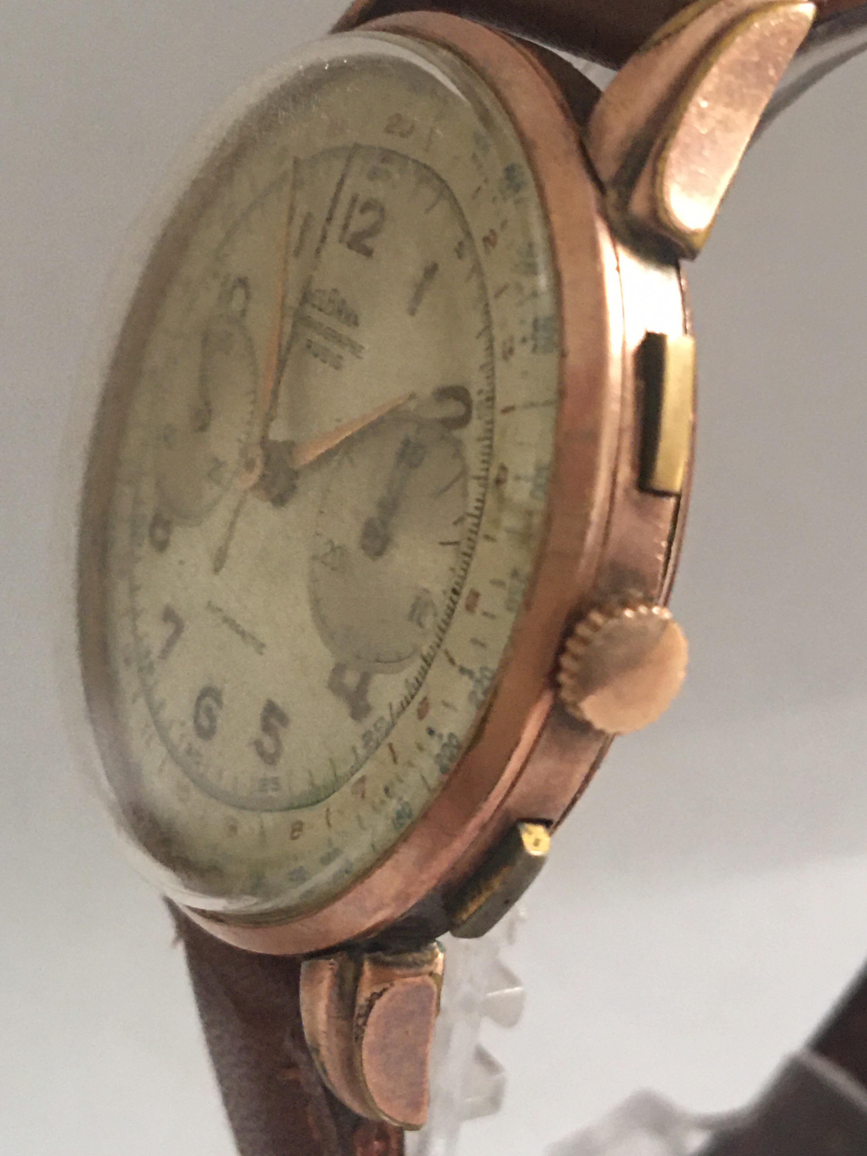 Gold-Plated Swiss Vintage 1950s Delbana Chronograph Watch 7