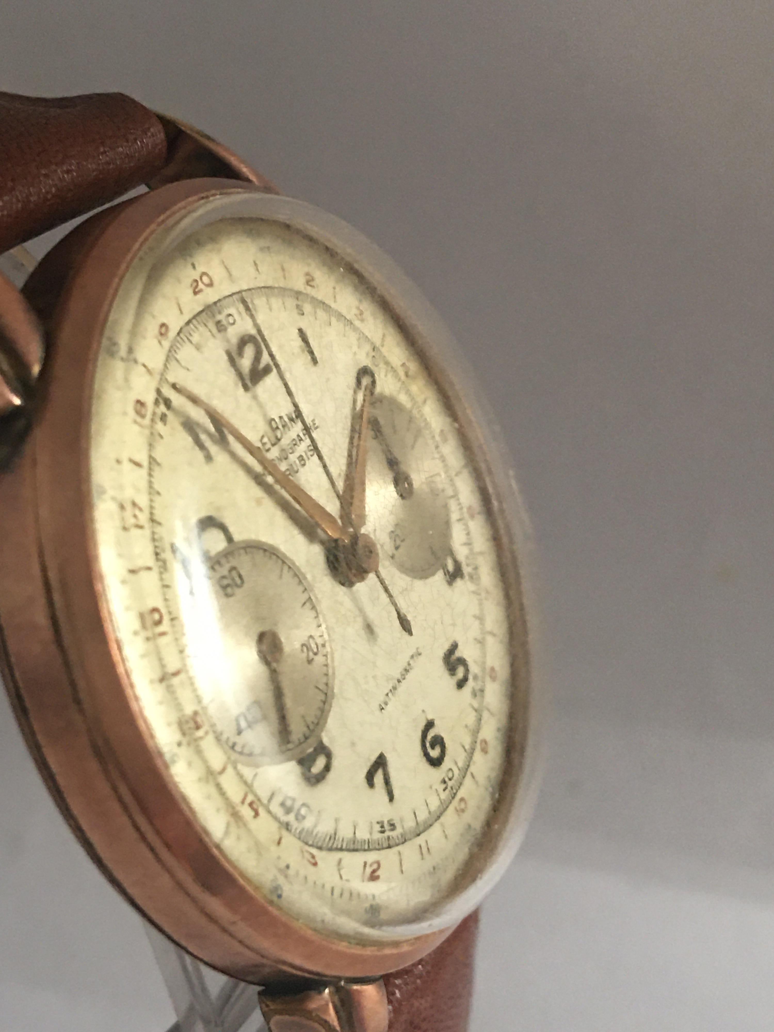 Gold-Plated Swiss Vintage 1950s Delbana Chronograph Watch 8